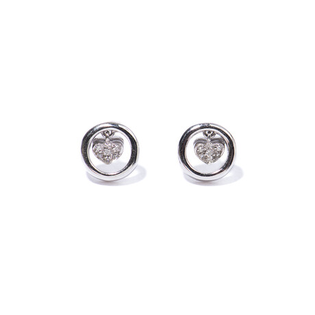 18k White Gold Diamond Rounded Heart Earrings II // New