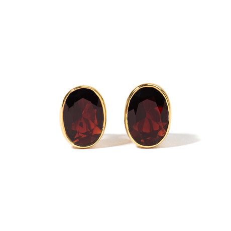 18k Yellow Gold + Crimson Garnet Clip-On Earrings // New