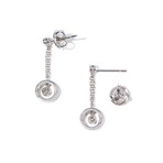 18k White Gold Bullseye Diamond Drop Earrings // New