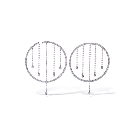 18k White Gold Diamond Dangly Hoop Earrings II // New