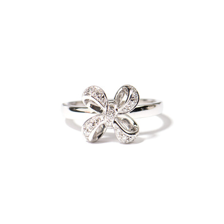 18k White Gold Diamond Bow Tie Ring // New (Ring Size: 6.5)