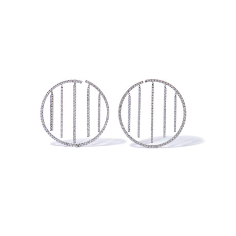 18k White Gold Diamond Dangly Hoop Earrings I // New