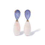18k Rose Gold Tanzanite + Coral Earrings // New