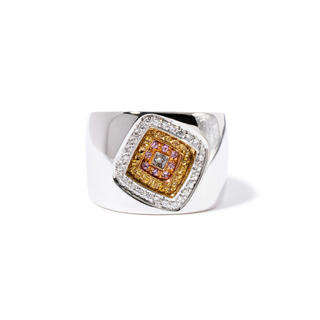 18k Tri Color Gold Diamond + Sapphire Square Ring // Ring Size: 7 // New