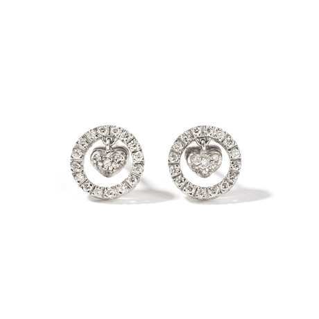 18k White Gold Diamond Rounded Heart Earrings I // New