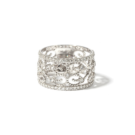 18k White Gold Diamond Wide Open Ring // Ring Size 6.75 // New