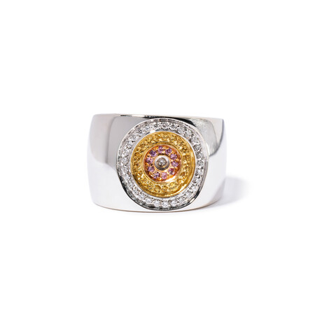 18k Tri Color Gold Diamond + Sapphire Circle Ring // Ring Size: 7.75 // New