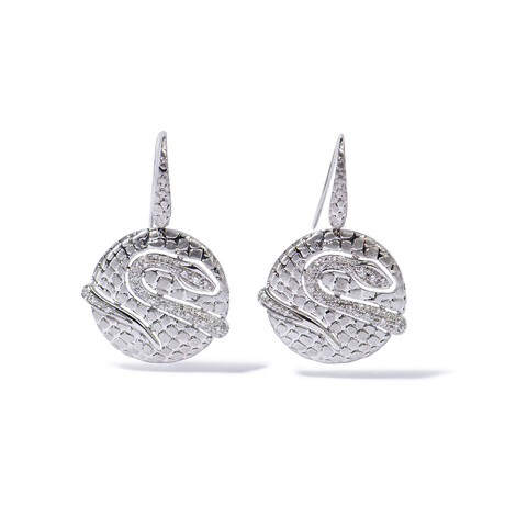 18k White Gold Diamond Serpent Earrings // New