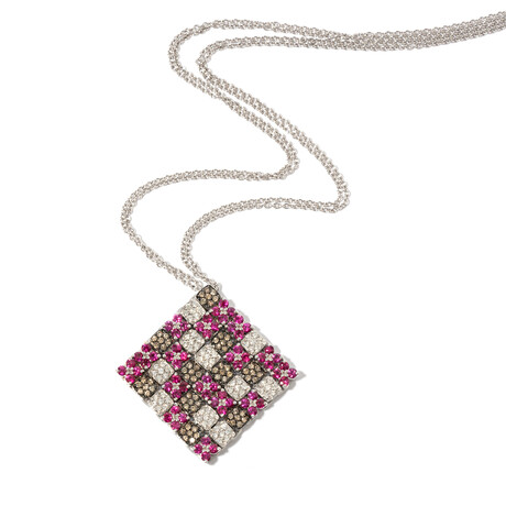 18k White Gold Diamond + Ruby Necklace // 16" // New