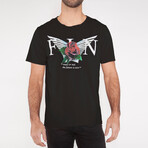 Winged Rose Crew Tee // Black (L)