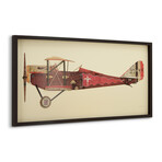 "Antique Biplane #2" Dimensional Graphic Collage Framed Under Glass Wall Art