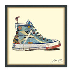 "High Top Sneaker" Dimensional Graphic Collage Framed Under Glass Wall Art