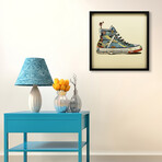 "High Top Sneaker" Dimensional Graphic Collage Framed Under Glass Wall Art