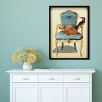 "Antique Chair" Dimensional Graphic Collage Framed Under Tempered Glass Wall Art