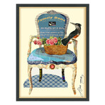 "Antique Chair" Dimensional Graphic Collage Framed Under Tempered Glass Wall Art