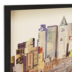 "New York City Skyline I" Dimensional Graphic Collage Framed Under Glass Wall Art