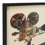 "Antique Film Projector" Dimensional Graphic Collage Framed Under Glass Wall Art