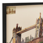 "London Bridge" Dimensional Graphic Collage Framed Under Glass Wall Art