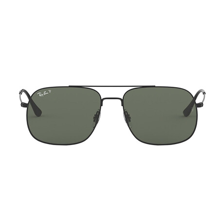 Unisex Square Metal Square Double Bridge Sunglasses // Black + Green