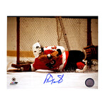 Bernie Parent // Signed Philadelphia Flyers Goalie Diving-Save Action Photo // 8X10