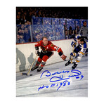 Bobby Hull // Signed Blackhawks vs Blues Action Photo // 8X10 // With "HOF 1983" Inscription