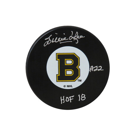 Willie O'Ree // Signed Boston Bruins Logo Hockey Puck // With "HOF'18" Inscription