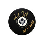 Dick Duff // Signed Maple Leafs Logo Hockey Puck // "HOF 2006" Inscription