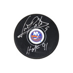 Denis Potvin // Signed New York Islanders Logo Hockey Puck // With "HOF'91" Inscription