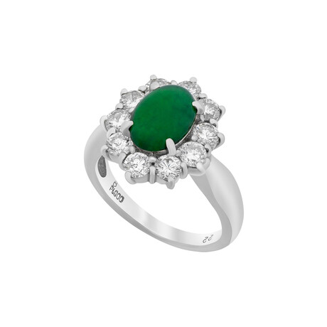 Platinum Diamond + Jade Ring // Ring:Size 6 // Pre-Owned