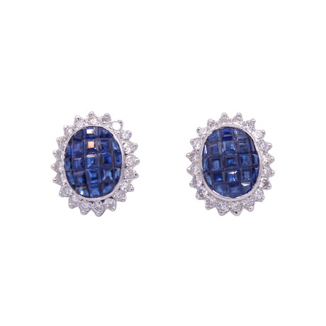 14k White Gold Diamond + Sapphire Earrings // Pre-Owned