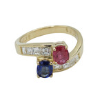 18k Yellow Gold Diamond + Ruby + Sapphire Ring // Ring Size: 6 // Pre-Owned