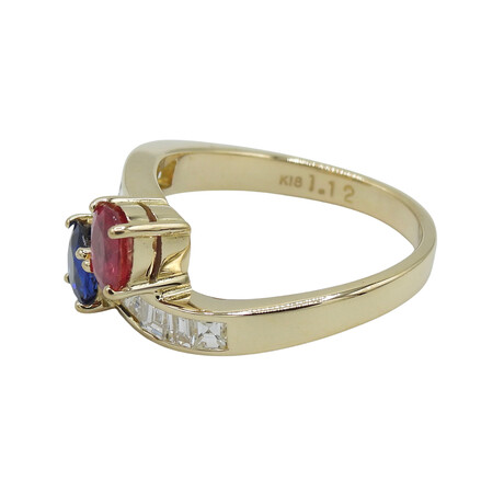 18k Yellow Gold Diamond + Ruby + Sapphire Ring // Ring Size: 6 // Pre-Owned