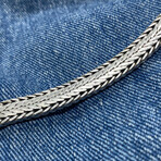 Flat Two-Layer Design Wheat Chain + Line and Dots Open Box Sterling Silver Bracelet