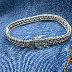 Thick Braided Box Chain + Organic Line Open Box Sterling Silver Bracelet