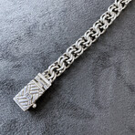Flat Double Link Chain + Crossing Lines Open Box Sterling Silver Bracelet