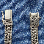 Thick Braided Box Chain + Organic Line Open Box Sterling Silver Bracelet