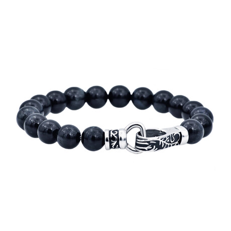 Tiger's Eye Bead Bracelet V2 // Navy + Silver