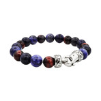 Sodalite + Tiger Eye Bead Bracelet // Blue + Burgundy + Silver