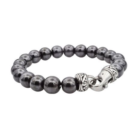 Hematite Bead Bracelet // Gray + Silver