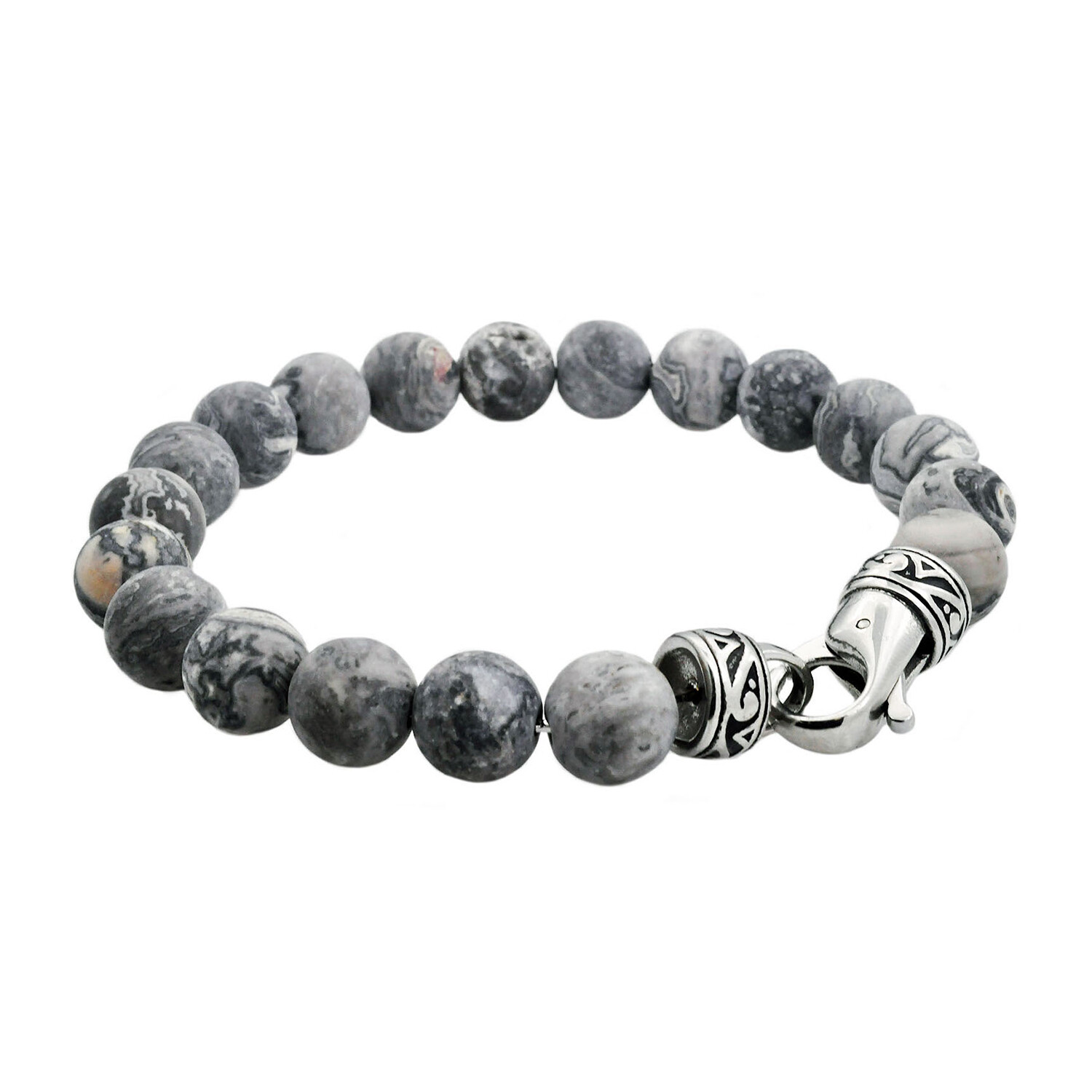 Jasper Bead Bracelet // Light Gray + Silver - Blackjack Jewelry - Touch ...