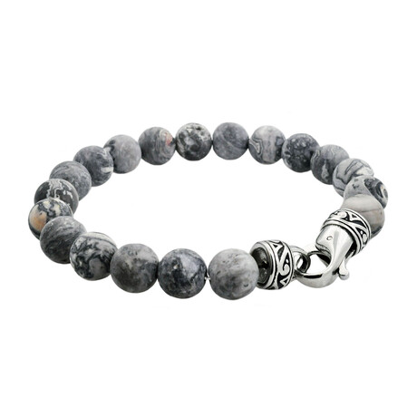 Jasper Bead Bracelet // Light Gray + Silver