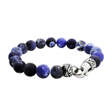 Sodalite Bead Bracelet // Blue + Silver