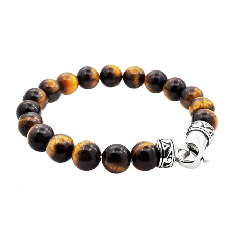 Tiger's Eye Bead Bracelet // Brown + Silver