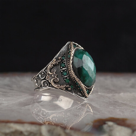 Raw Emerald + Victorian Ornaments Ring (6)