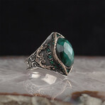 Raw Emerald + Victorian Ornaments Ring (9.5)