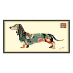 "Dachshund" Dimensional Graphic Collage Framed Under Tempered Glass Wall Art