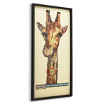 "Giraffe" Dimensional Graphic Collage Framed Under Glass Wall Art