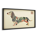 "Dachshund" Dimensional Graphic Collage Framed Under Tempered Glass Wall Art