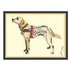 "Yellow Lab" Dimensional Graphic Collage Framed Under Tempered Glass Wall Art