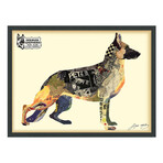 "German Shepherd" Dimensional Graphic Collage Framed Under Tempered Glass Wall Art